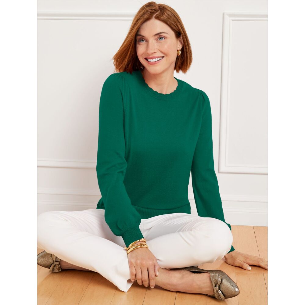 Talbots green scallop neck and wrist puff sleeve sweater XLP